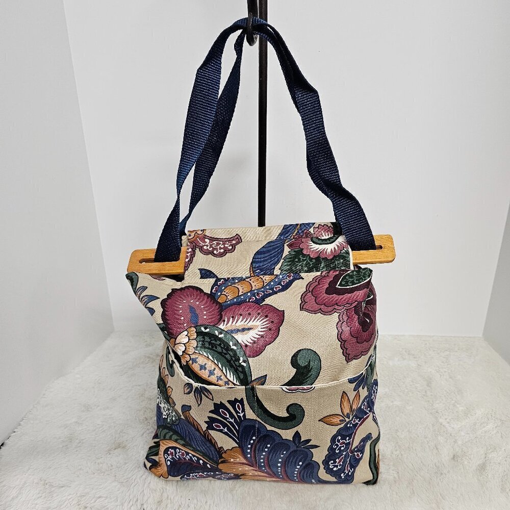 Handmade Bag Lunch Office Casual Floral Boho Cottage Retro Blue